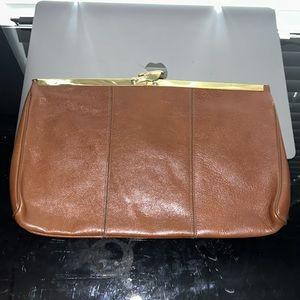 1970’s Leather Clutch Purse Pappagallo Gold Frame Handbag
